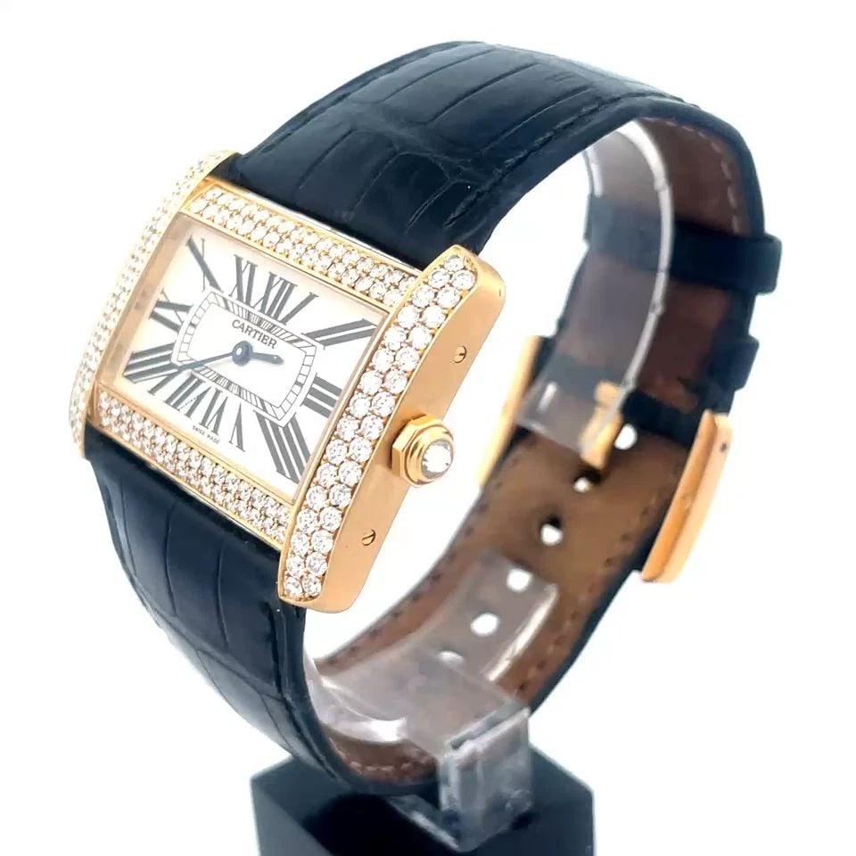 CARTIER TANK DIVAN WATCH DIAMOND BEZEL 18K GOLD CASE LEATHER BAND QUARTZ (1 of 1)