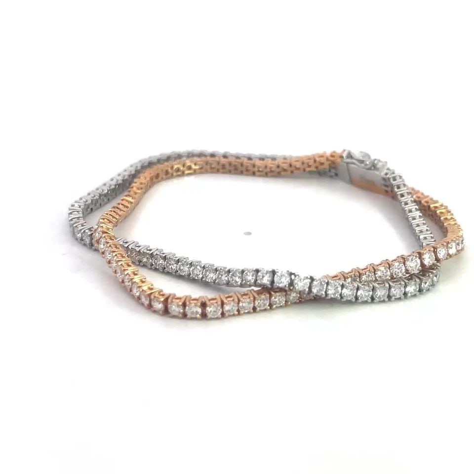 LEO PIZZO GOLD BRACELET CROSSOVER DIAMOND 6CT 18K WHITE ROSE DOUBLE STRAND: LEO PIZZO GOLD BRACELET CROSSOVER DIAMOND 6CT 18K WHITE ROSE DOUBLE STRAND This Leo Pizzo diamond crossover gold bracelet is a stunning piece of fine jewelry featuring a double strand design with a cr
