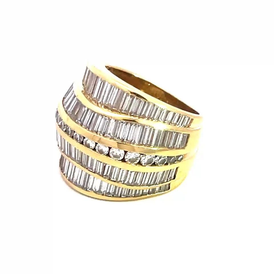 KRYPELL DIAMOND GOLD RING 18K YELLOW LARGE DOME STYLE BAGUETTE & ROUND: KRYPELL DIAMOND GOLD RING 18K YELLOW LARGE DOME STYLE BAGUETTE & ROUND From Charles Krypell, this authentic large ring is crafted from 18k yellow gold. The ring features a striking dome style, perfect