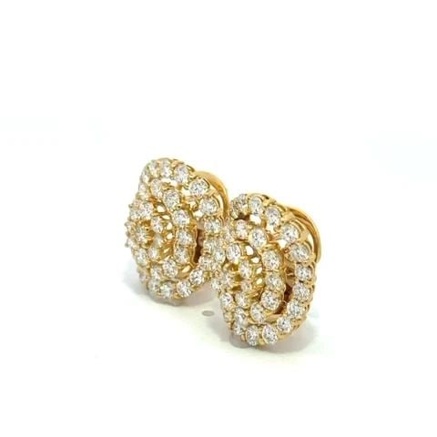 LEO PIZZO EARRINGS DIAMOND 18K YELLOW GOLD 3.50CT 3 ROWS OVAL HUGGIE: LEO PIZZO EARRINGS DIAMOND 18K YELLOW GOLD 3.50CT 3 ROWS OVAL HUGGIE This charming pair of earrings are by designer Leo Pizzo, they are crafted from 18k yellow gold featuring triple tier oval frame al