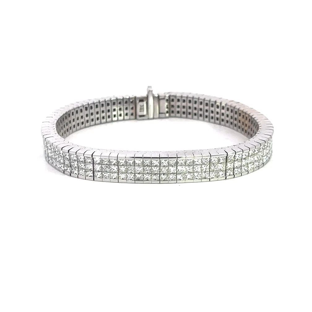 DIAMOND 18K GOLD BRACELET 8CT PRINCESS CUT INVISIBLE SET WIDE BAND 6.5" (1 of 2)