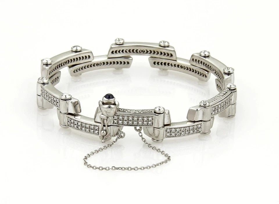 PHILIPE CHARRIOL DIAMOND GOLD BRACELET 18K WHITE LONG FLEX BAR LINK: PHILIPE CHARRIOL DIAMOND GOLD BRACELET 18K WHITE LONG FLEX BAR LINK This is a chic fashionable bracelet by Philipe Charriol, it is well crafted from 18k white gold with a fine polished finish with a h