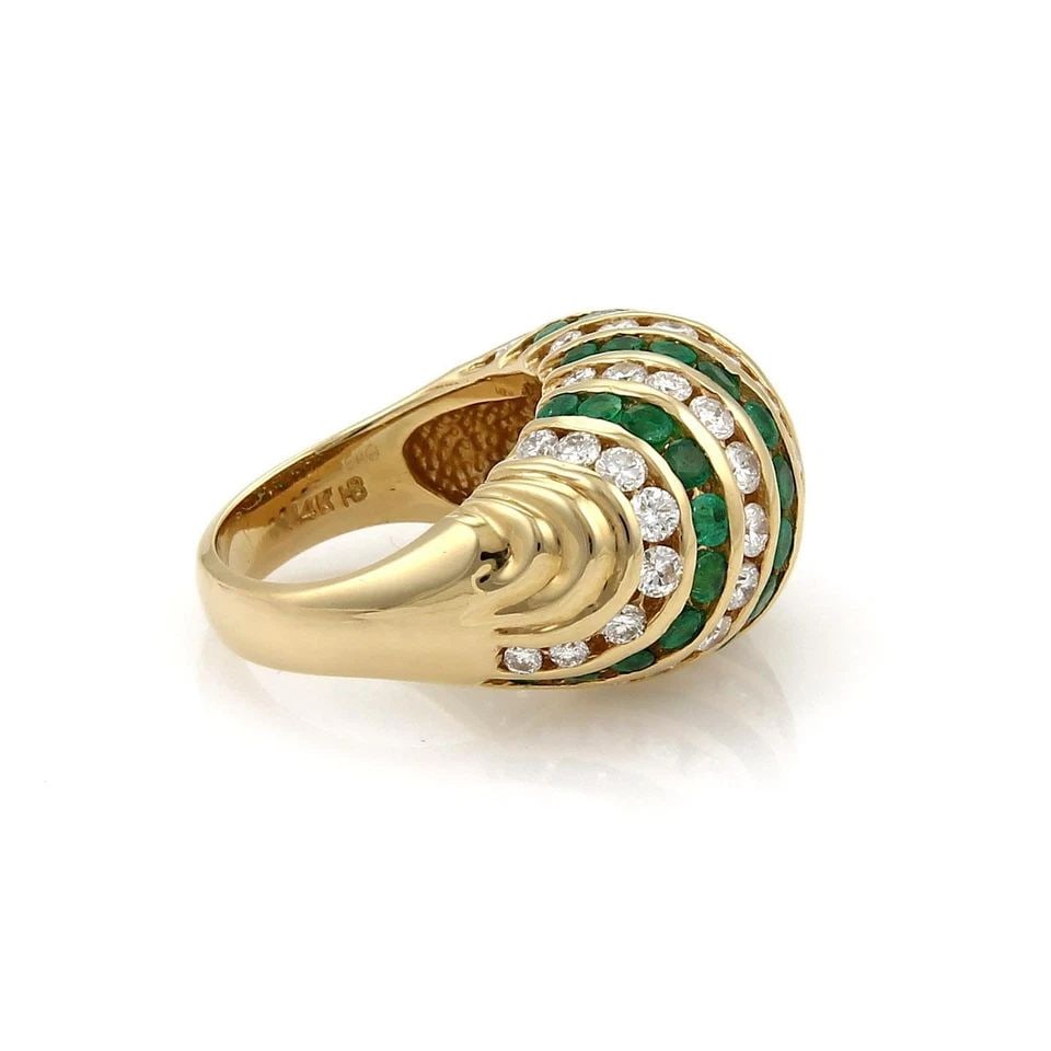 HAMMERMAN BROTHERS EMERALD GOLD RING DIAMOND 3.30CT 14K YELLOW DOME BAND SIZE 6: HAMMERMAN BROTHERS EMERALD GOLD RING DIAMOND 3.30CT 14K YELLOW DOME BAND SIZE 6 This gorgeous authentic ring is by Hammerman Brothers, it is crafted from 14k yellow gold and has a high dome form with 