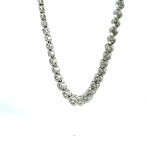 PLATINUM DIAMONDS 3CT GRADUATED ETERNITY TENNIS NECKLACE 16" LONG: PLATINUM DIAMONDS 3CT GRADUATED ETERNITY TENNIS NECKLACE 16" LONG This is gorgeous, elegant graduated tennis necklace, it is well crafted in platinum with a fine polished finish and graduated saucer s