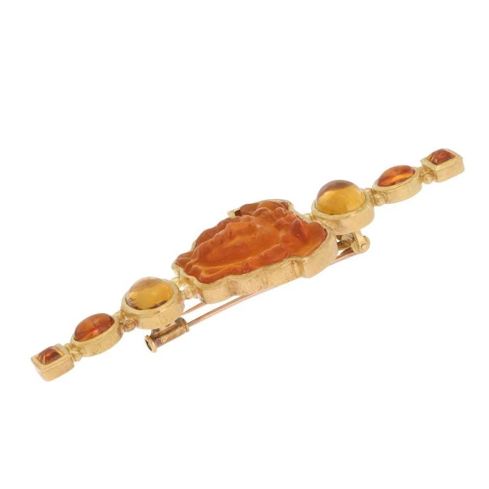ELIZABETH LOCKE CITRINE MOTHER OF PEARL MEDUSA 18K YELLOW GOLD FANCY BROOCH: ELIZABETH LOCKE CITRINE MOTHER OF PEARL MEDUSA 18K YELLOW GOLD FANCY BROOCH Elizabeth Locke Citrine Mother of Pearl Medusa 18k Yellow Gold Fancy Brooch Description This authentic brooch is by designer