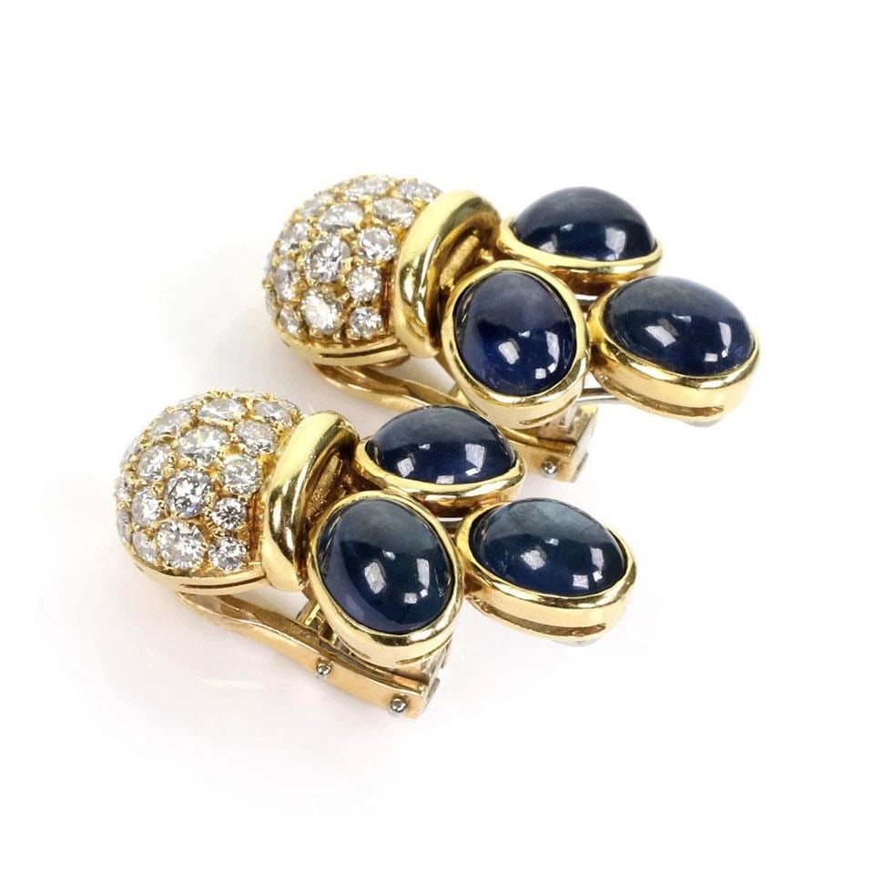 GIOVANE 16.50CT DIAMOND & SAPPHIRE 18K YELLOW GOLD FANCY EARRINGS: GIOVANE 16.50CT DIAMOND & SAPPHIRE 18K YELLOW GOLD FANCY EARRINGS Giovane 16.50ct Diamond & Sapphire 18k Yellow Gold Fancy Earrings Description This wonderful pair of Estate earrings by Giovani, they 