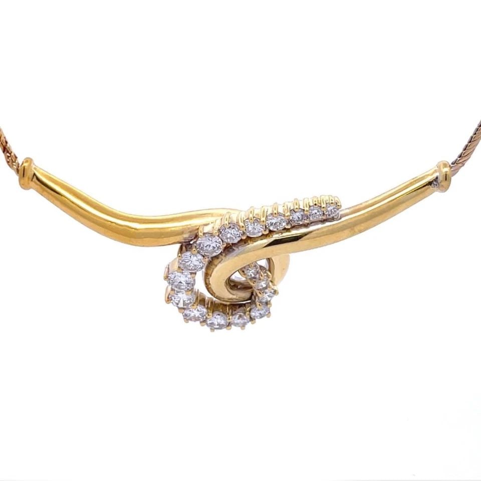JOSE HESS DIAMOND NECKLACE 18K YELLOW GOLD WIDE LOOP PENDANT: JOSE HESS DIAMOND NECKLACE 18K YELLOW GOLD WIDE LOOP PENDANT Jose Hess Diamond 18k Yellow Gold Wide Loop Pendant Necklace Description This lovely authentic necklace is by designer Jose Hess, it is cra