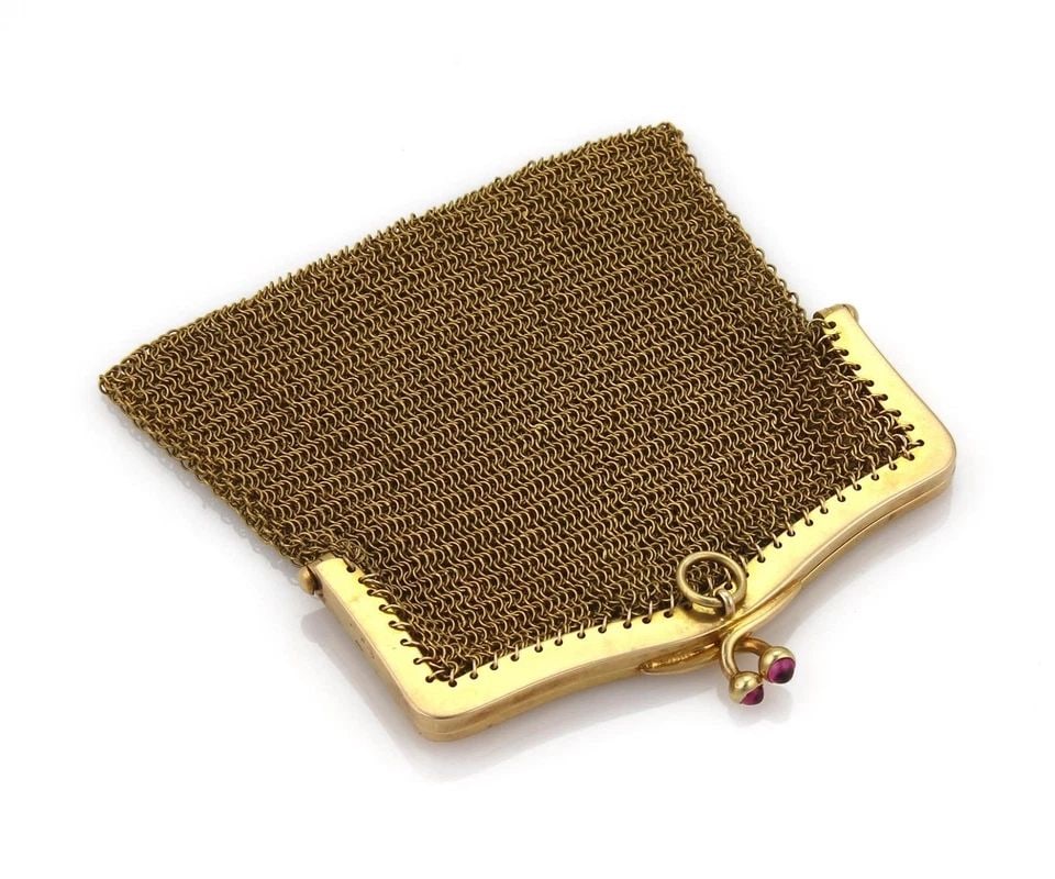 ANTIQUE GOLD PURSE 18K & 14K YELLOW HAND MADE MESH CLUTCH 1920'S (1 of 1)