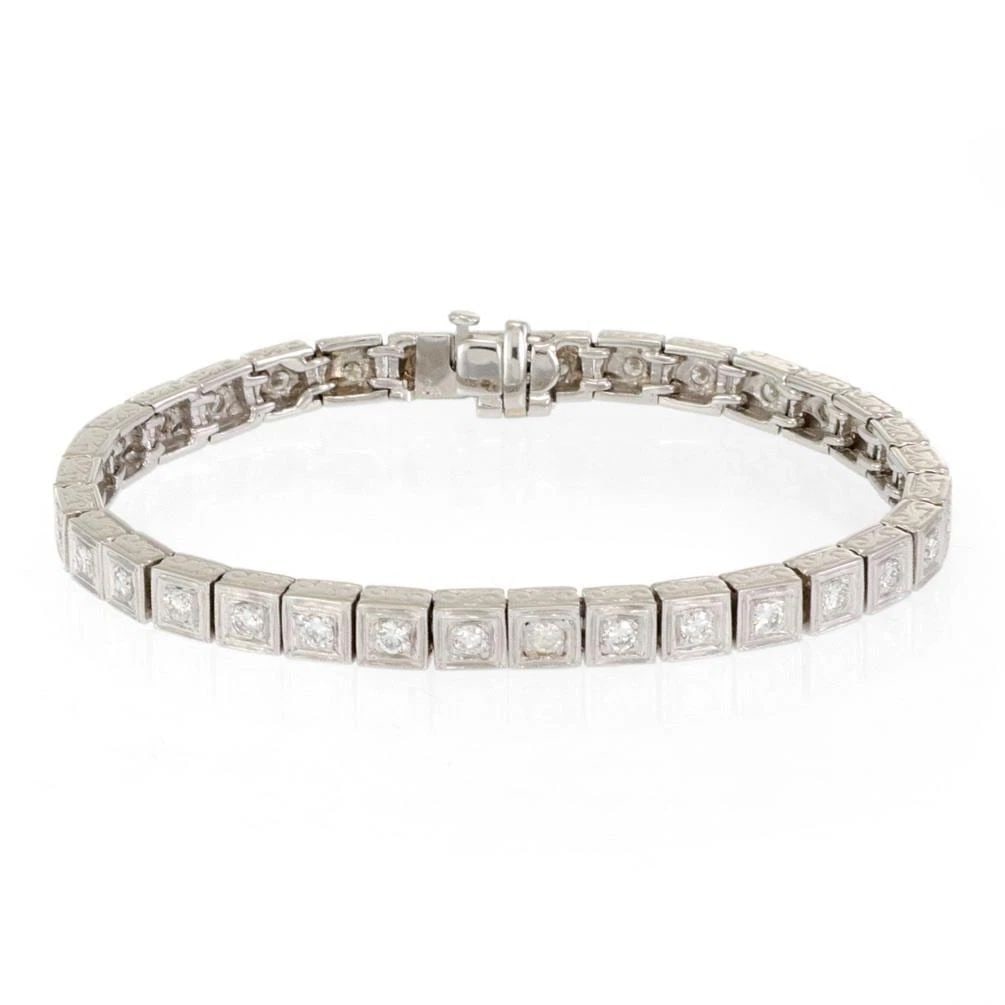 DIAMOND BRACELET 14K WHITE GOLD SQUARE LINK ESTATE (1 of 1)