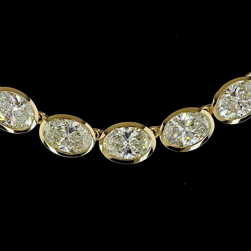 LAB-GROWN 36.15 CARAT OVAL E-F-VS DIAMOND 14K YELLOW GOLD TENNIS NECKLACE: LAB-GROWN 36.15 CARAT OVAL E-F-VS DIAMOND 14K YELLOW GOLD TENNIS NECKLACE Title: High-quality Brand-New Echo Friendly Elegant Lab-Grown 36.15 Carat Oval E-F-VS Diamond 14K Yellow Gold Tennis Necklace 
