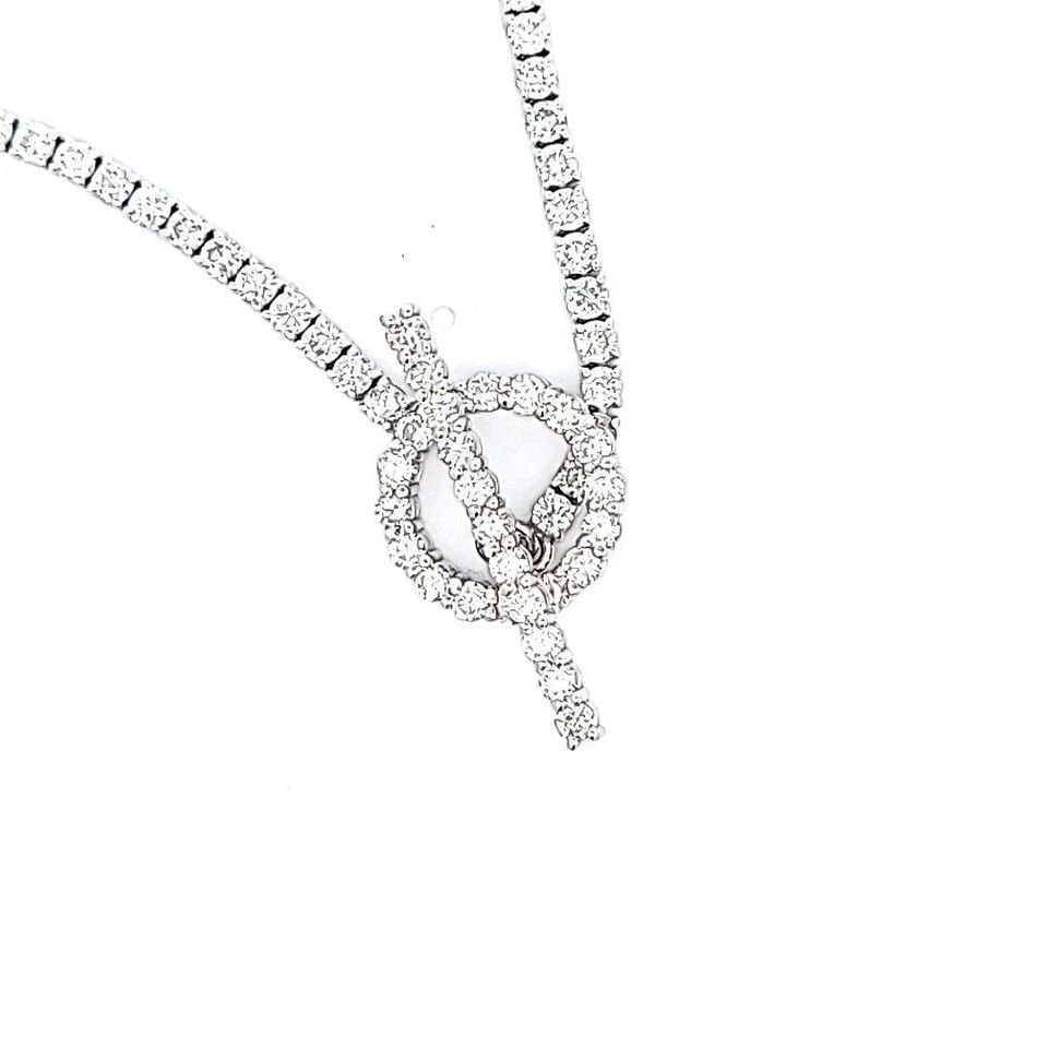 10.62 CARAT ROUND BRILLIANT G VS1 DIAMOND 18 KARAT WHITE GOLD RIVIERA NECKLACE: 10.62 CARAT ROUND BRILLIANT G VS1 DIAMOND 18K WG RIVIERA NECKLACE Title: 10.62 Carat Round Brilliant G VS1 Diamond 18 Karat White Gold Riviera Necklace Style: Riviera Metal: 18 Karat White Gold Gemsto
