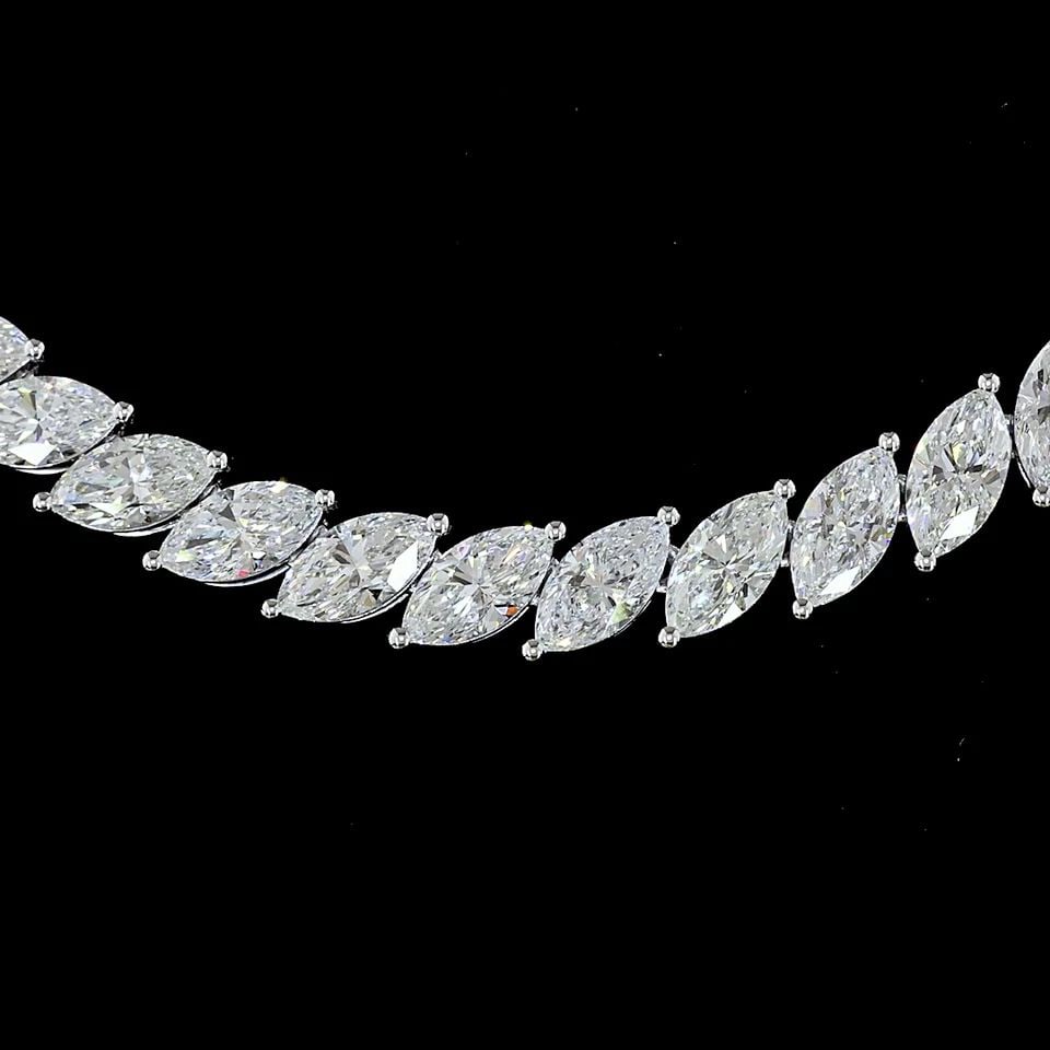 LAB-GROWN 21.42 CARAT MARQUISE E-F-VS2 DIAMOND 14K WHITE GOLD TENNIS NECKLACE: LAB-GROWN 21.42 CARAT MARQUISE E-F-VS2 DIAMOND 14K WHITE GOLD TENNIS NECKLACE Title: High-quality Brand-New Echo Friendly Elegant Lab-Grown 21.42 Carat Marquise E-F-VS2 Diamond 14K White Gold Tennis N