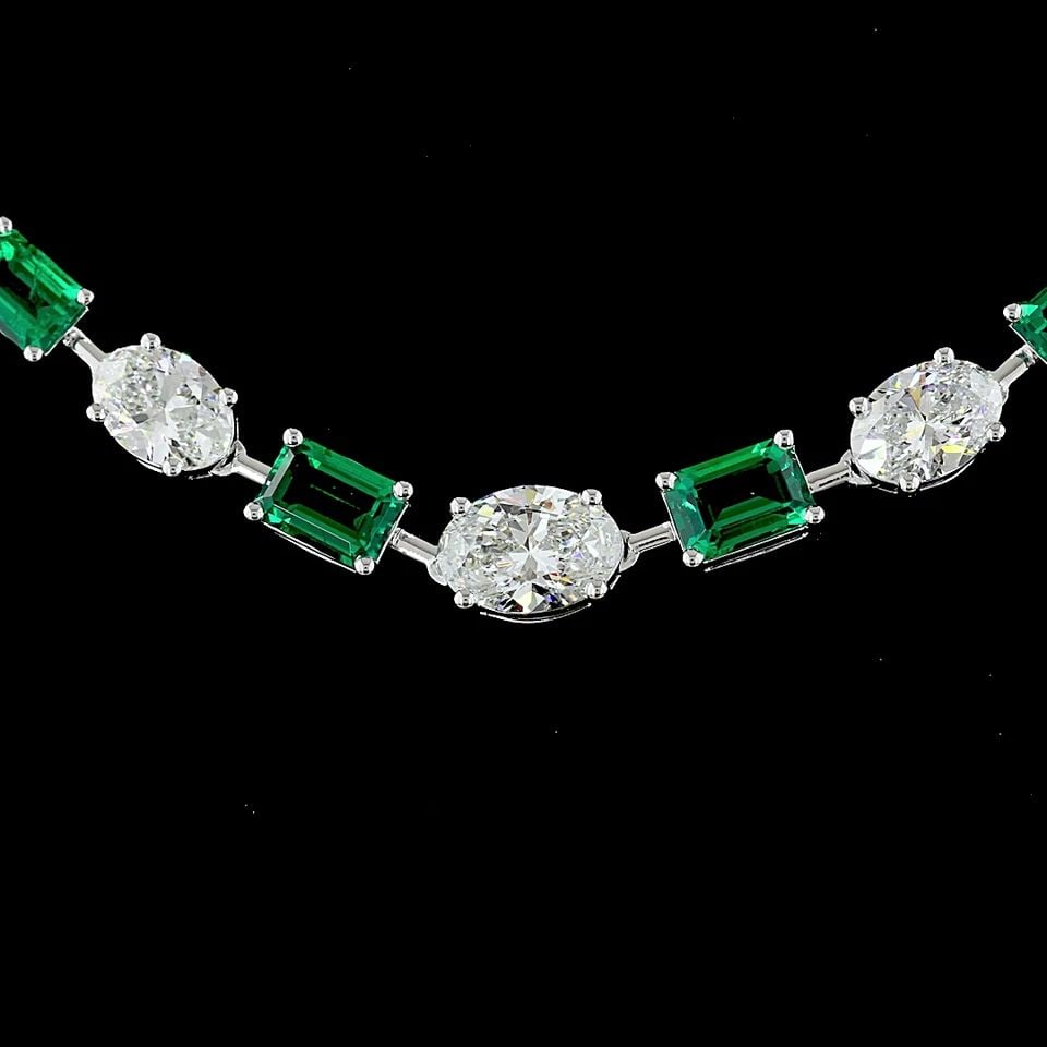 LAB-GROWN 14.92 CARAT EMERALD GREEN EMERALD-VS2 DIAMOND 14K WG RIVIERA NECKLACE: LAB-GROWN 14.92 CARAT EMERALD GREEN EMERALD-VS2 DIAMOND 14K WG RIVIERA NECKLACE Title: High-quality Brand-New Echo Friendly Elegant Lab-Grown 14.92 Carat Emerald Green Emerald-VS2 Diamond 14K White Go