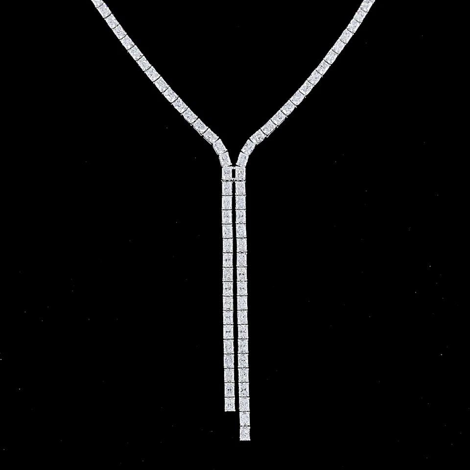 LAB-GROWN 16.15 CARAT RADIANT E-F-VS DIAMOND 14K WHITE GOLD LARIAT NECKLACE: LAB-GROWN 16.15 CARAT RADIANT E-F-VS DIAMOND 14K WHITE GOLD LARIAT NECKLACE Title: High-quality Brand-New Echo Friendly Elegant Lab-Grown 16.15 Carat Radiant E-F-VS Diamond 14K White Gold Lariat Neckl