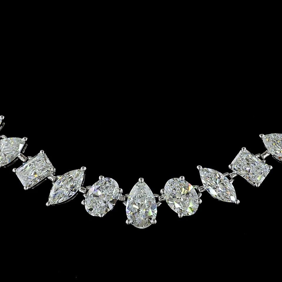 LAB-GROWN 15.56 CARAT MIX -VS1 DIAMOND 14K WHITE GOLD STATION NECKLACE: LAB-GROWN 15.56 CARAT MIX -VS1 DIAMOND 14K WHITE GOLD STATION NECKLACE Title: High-quality Brand-New Echo Friendly Elegant Lab-Grown 15.56 Carat MIX -VS1 Diamond 14K White Gold Station Necklace Video 