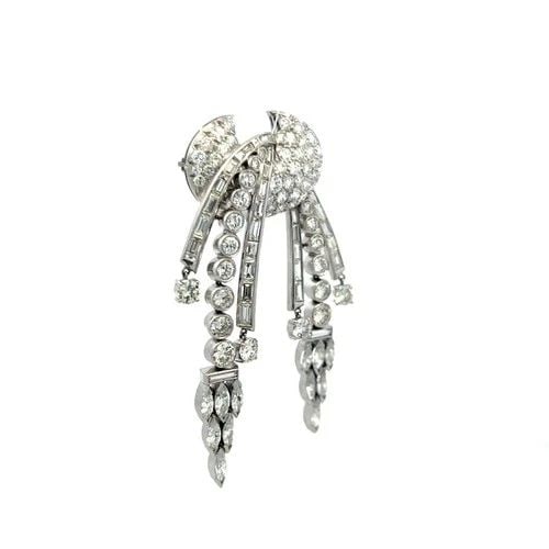 VINTAGE PLATINUM PIN BROOCH WITH 8.2 CARAT MARQUIS AND ROUND G-VS DIAMONDS: VINTAGE PLATINUM PIN BROOCH WITH 8.2 CARAT MARQUIS AND ROUND G-VS DIAMONDS Detailed Description: Elevate your style with this vintage platinum pin adorned with 20 round brilliant diamonds. The intrica