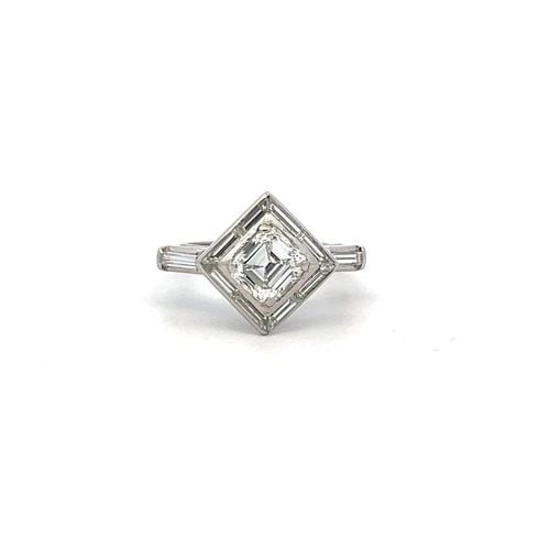 1.69 CARAT ASSCHER CUT AND BAGUETTE SHAPE DIAMOND PLATINUM ENGAGEMENT RING: 1.69 CARAT ASSCHER CUT AND BAGUETTE SHAPE DIAMOND PLATINUM ENGAGEMENT RING Title: 1.69 Carat Asscher Cut G VVS2 and Baguette Shape G VS Diamond Platinum Engagement Ring Style: Engagement Metal: Platin