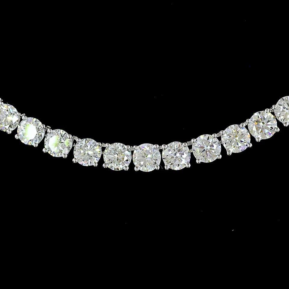 LAB-GROWN 15.45 CARAT ROUND F-VS2 DIAMOND 14K WHITE GOLD TENNIS NECKLACE: LAB-GROWN 15.45 CARAT ROUND F-VS2 DIAMOND 14K WHITE GOLD TENNIS NECKLACE Title: High-quality Brand-New Echo Friendly Elegant Lab-Grown 15.45 Carat Round F-VS2 Diamond 14K White Gold Tennis Necklace Vi