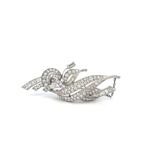 8.00 CARAT ROUND & BAGUETTE DIAMOND 18K WHITE GOLD VINTAGE PIN BROOCH (1 of 2)