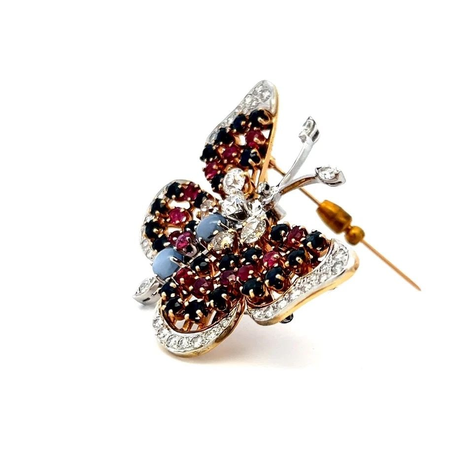 2.50CT DIAMOND, 2.40CT SAPPHIRE & 1.30CT RUBY TWO-TONE 14K GOLD PIN BROOCH (1 of 1)