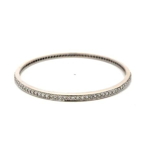 VINTAGE 18K WHITE GOLD BANGLE BRACELET WITH 2.5 CARAT ROUND DIAMONDS SIZE 7.5 IN (1 of 2)