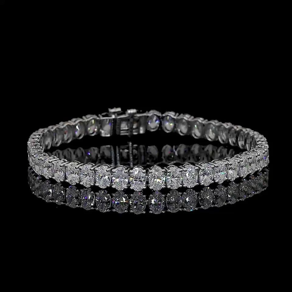 LAB-GROWN 7.21 CARAT OVAL F-VS2 DIAMOND 14K WHITE GOLD TENNIS BRACELET: LAB-GROWN 7.21 CARAT OVAL F-VS2 DIAMOND 14K WHITE GOLD TENNIS BRACELET Title: High-quality Brand-New Echo Friendly Elegant Lab-Grown 7.21 Carat Oval F-VS2 Diamond 14K White Gold Tennis Bracelet Video 