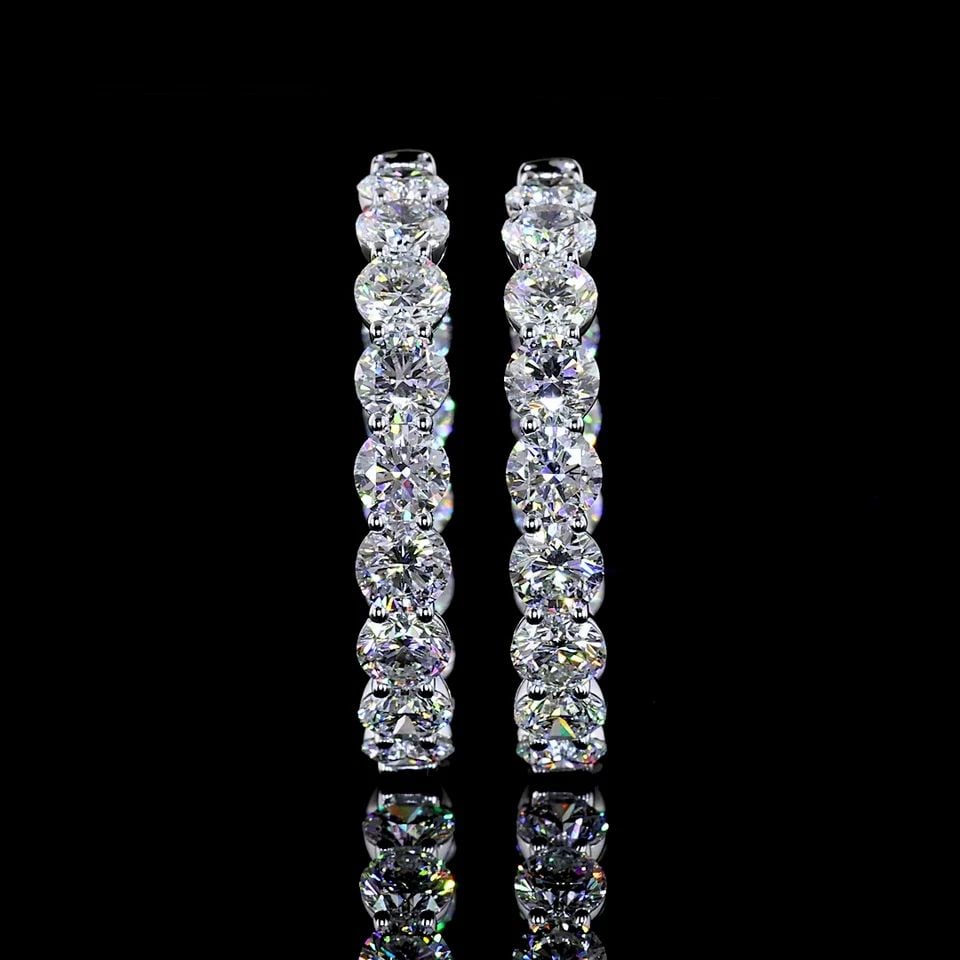 LAB-GROWN 10.03 CARAT ROUND E-F-VS1 DIAMOND 14K WHITE GOLD HOOPS EARRINGS: LAB-GROWN 10.03 CARAT ROUND E-F-VS1 DIAMOND 14K WHITE GOLD HOOPS EARRINGS Title: High-quality Brand-New Echo Friendly Elegant Lab-Grown 10.03 Carat Round E-F-VS1 Diamond 14K White Gold Hoops Earrings 