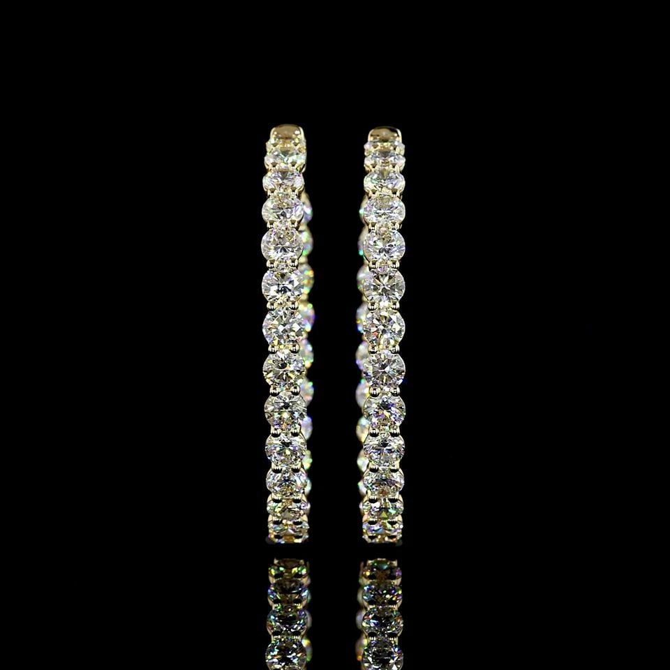 LAB-GROWN 6.96 CARAT ROUND E-F-VS2 DIAMOND 14K YELLOW GOLD HOOPS EARRINGS: LAB-GROWN 6.96 CARAT ROUND E-F-VS2 DIAMOND 14K YELLOW GOLD HOOPS EARRINGS Title: High-quality Brand-New Echo Friendly Elegant Lab-Grown 6.96 Carat Round E-F-VS2 Diamond 14K Yellow Gold Hoops Earrings 