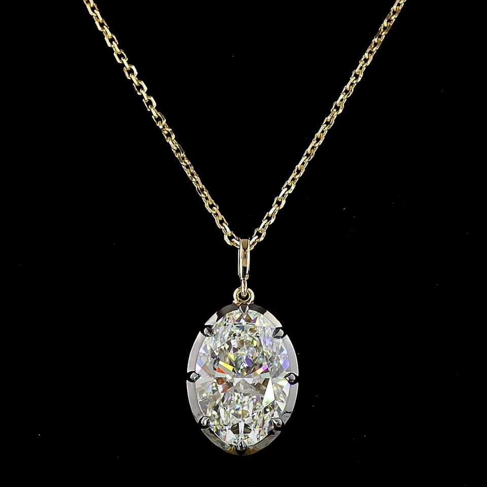 LAB-GROWN 4.05 CARAT OVAL E-F-VVS2 DIAMOND 14K YELLOW GOLD SOLITAIRE PENDANT: LAB-GROWN 4.05 CARAT OVAL E-F-VVS2 DIAMOND 14K YELLOW GOLD SOLITAIRE PENDANT Title: High-quality Brand-New Echo Friendly Elegant Lab-Grown 4.05 Carat Oval E-F-VVS2 Diamond 14K Yellow Gold Solitaire Pe
