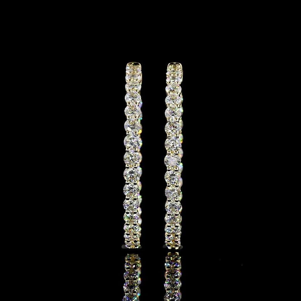 LAB-GROWN 5.19 CARAT ROUND E-F-VS DIAMOND 14K YELLOW GOLD HOOPS EARRINGS: LAB-GROWN 5.19 CARAT ROUND E-F-VS DIAMOND 14K YELLOW GOLD HOOPS EARRINGS Title: High-quality Brand-New Echo Friendly Elegant Lab-Grown 5.19 Carat Round E-F-VS Diamond 14K Yellow Gold Hoops Earrings Vi