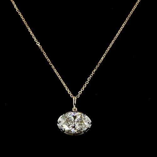 LAB-GROWN 4.11 CARAT OVAL E-F-VVS2 DIAMOND 14K YELLOW GOLD SOLITAIRE PENDANT: LAB-GROWN 4.11 CARAT OVAL E-F-VVS2 DIAMOND 14K YELLOW GOLD SOLITAIRE PENDANT Title: High-quality Brand-New Echo Friendly Elegant Lab-Grown 4.11 Carat Oval E-F-VVS2 Diamond 14K Yellow Gold Solitaire Pe