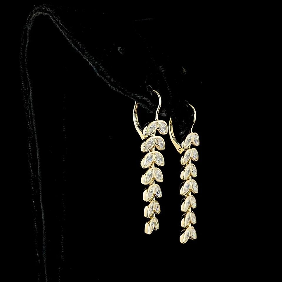 LAB-GROWN 3.31 CARAT MARQUISE E-F-VS2 DIAMOND 14K YELLOW GOLD HANGING EARRINGS: LAB-GROWN 3.31 CARAT MARQUISE E-F-VS2 DIAMOND 14K YELLOW GOLD HANGING EARRINGS Title: High-quality Brand-New Echo Friendly Elegant Lab-Grown 3.31 Carat Marquise E-F-VS2 Diamond 14K Yellow Gold Hanging