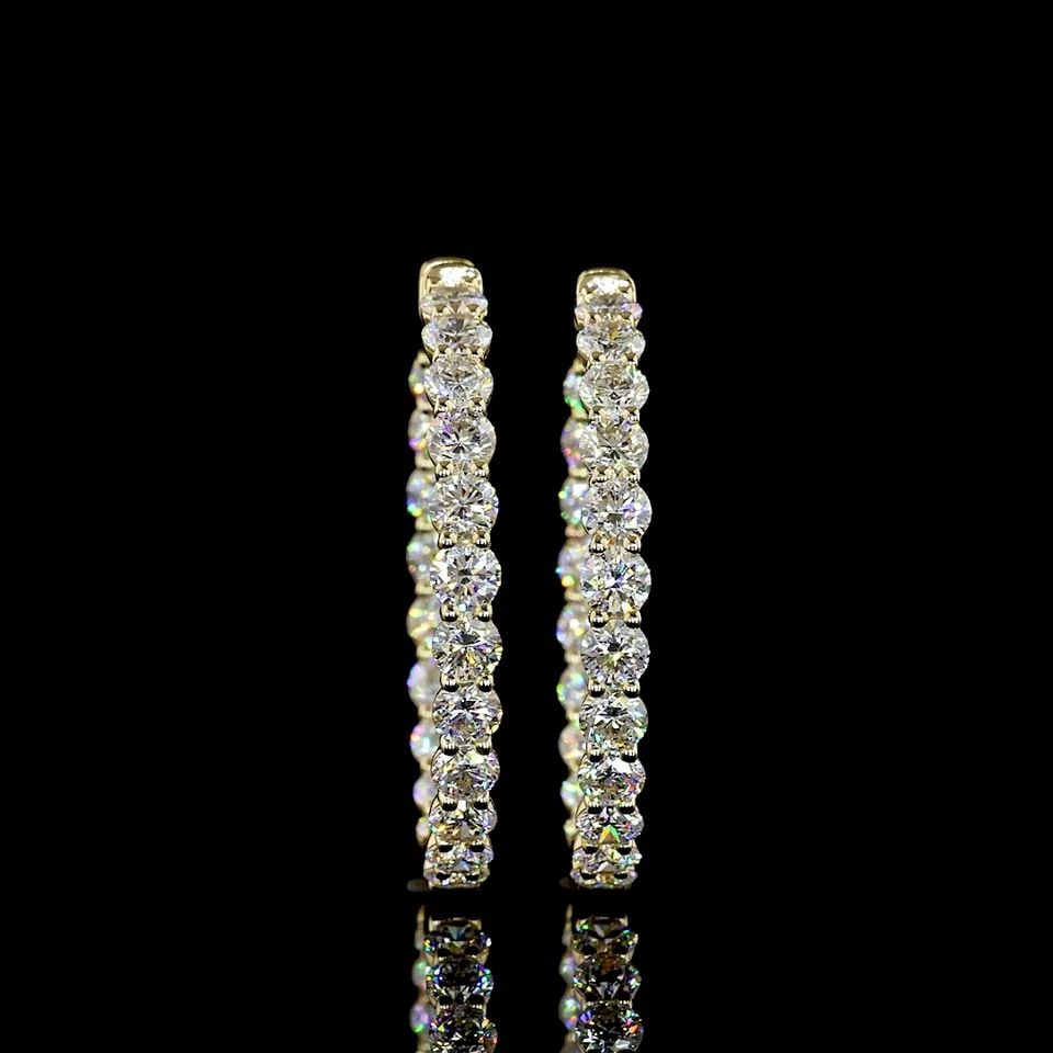 LAB-GROWN 5.18 CARAT ROUND E-F-VS1 DIAMOND 14K YELLOW GOLD HOOPS EARRINGS: LAB-GROWN 5.18 CARAT ROUND E-F-VS1 DIAMOND 14K YELLOW GOLD HOOPS EARRINGS Title: High-quality Brand-New Echo Friendly Elegant Lab-Grown 5.18 Carat Round E-F-VS1 Diamond 14K Yellow Gold Hoops Earrings 