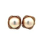 VINTAGE 1.00CT PEARL & 0.16CT DIAMOND CLIP-ON EARRINGS IN 18K YELLOW GOLD: VINTAGE 1.00CT PEARL & 0.16CT DIAMOND CLIP-ON EARRINGS IN 18K YELLOW GOLD Title: Elegant and timeless, these vintage 18K yellow gold clip-on earrings feature a pair of luminous 1.00-carat pearls frame