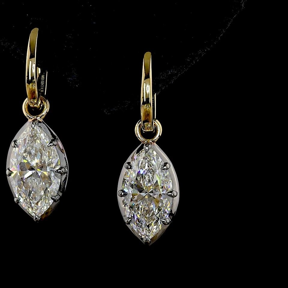LAB-GROWN 4.11 CARAT MARQUISE E-F-VVS2 DIAMOND 14K YELLOW GOLD HANGING EARRINGS: LAB-GROWN 4.11 CARAT MARQUISE E-F-VVS2 DIAMOND 14K YELLOW GOLD HANGING EARRINGS Title: High-quality Brand-New Echo Friendly Elegant Lab-Grown 4.11 Carat Marquise E-F-VVS2 Diamond 14K Yellow Gold Hangi