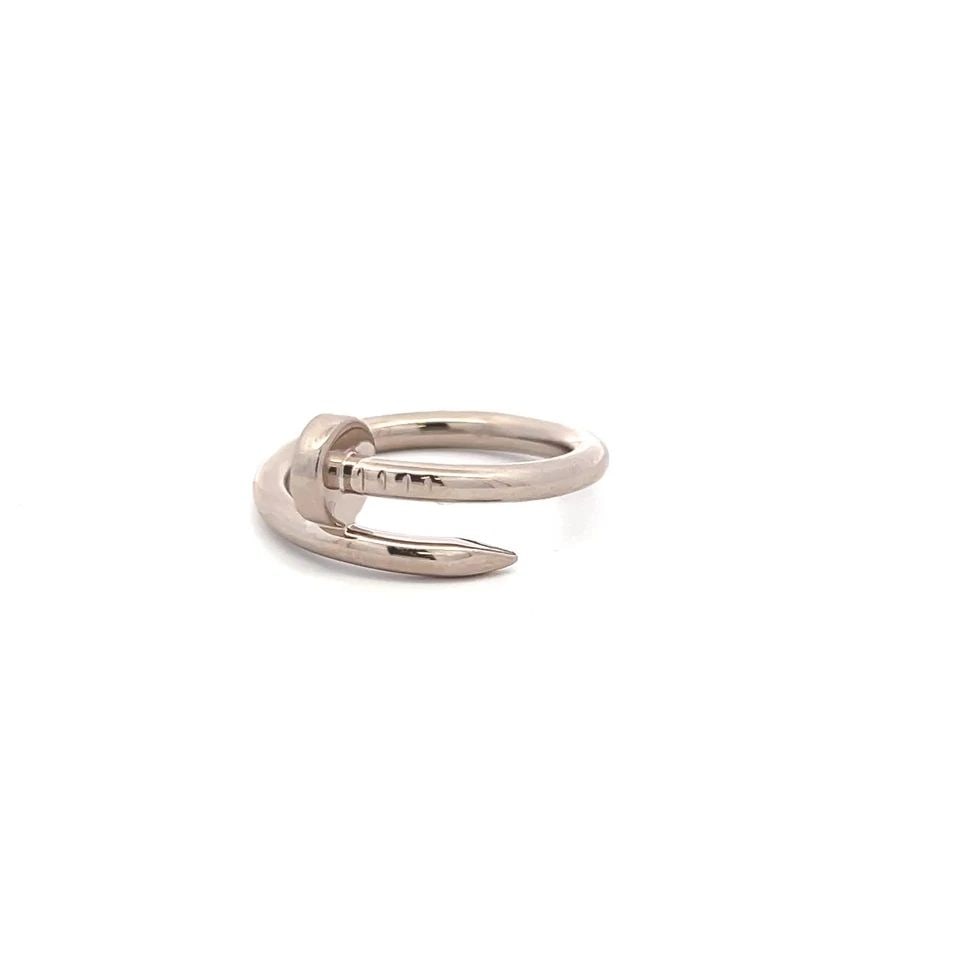 CARTIER 18 KARAT WHITE GOLD JUSTE UN CLOU RING SIZE 8 WITH BOX AND PAPER: CARTIER 18 KARAT WHITE GOLD JUSTE UN CLOU RING SIZE 8 WITH BOX AND PAPER PRODUCT DESCRIPTION Designer: CARTIER Title: Cartier 18 Karat White Gold Juste Un Clou Ring Style: Juste Un Clou Metal: 18 Kara