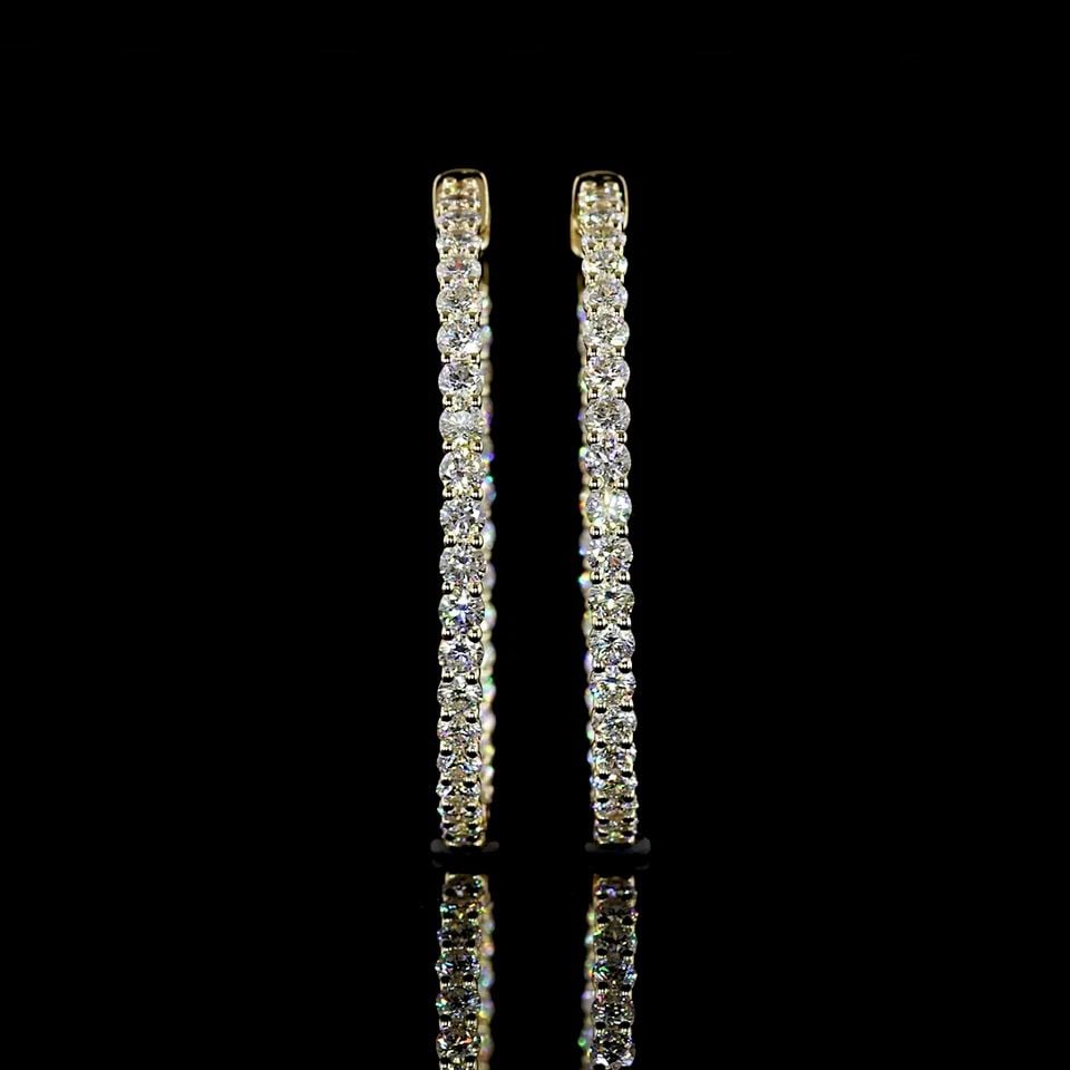 LAB-GROWN 2.97 CARAT ROUND E-F-VS1 DIAMOND 14K YELLOW GOLD HOOPS EARRINGS: LAB-GROWN 2.97 CARAT ROUND E-F-VS1 DIAMOND 14K YELLOW GOLD HOOPS EARRINGS Title: High-quality Brand-New Echo Friendly Elegant Lab-Grown 2.97 Carat Round E-F-VS1 Diamond 14K Yellow Gold Hoops Earrings 