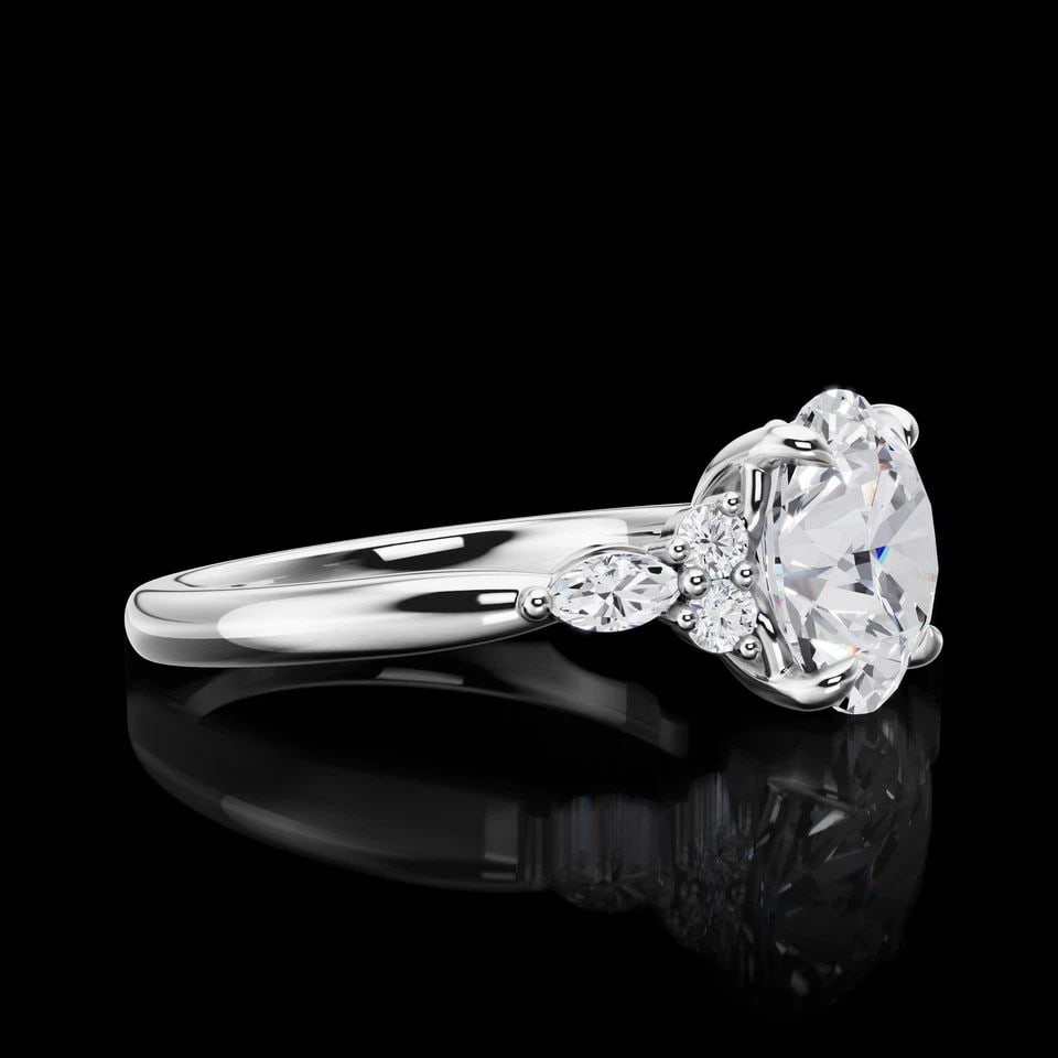LAB-GROWN 3.5 CARAT ROUND E-F-VVS2 DIAMOND 14K WHITE GOLD THREE STONES RING: LAB-GROWN 3.5 CARAT ROUND E-F-VVS2 DIAMOND 14K WHITE GOLD THREE STONES RING Title: High-quality Brand-New Echo Friendly Elegant Lab-Grown 3.5 Carat Round E-F-VVS2 Diamond 14K White Gold Three Stones R