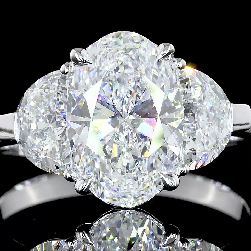 LAB-GROWN 3.02 CARAT OVAL E-F-VVS2 DIAMOND 14K WHITE GOLD THREE STONES RING: LAB-GROWN 3.02 CARAT OVAL E-F-VVS2 DIAMOND 14K WHITE GOLD THREE STONES RING Title: High-quality Brand-New Echo Friendly Elegant Lab-Grown 3.02 Carat Oval E-F-VVS2 Diamond 14K White Gold Three Stones R