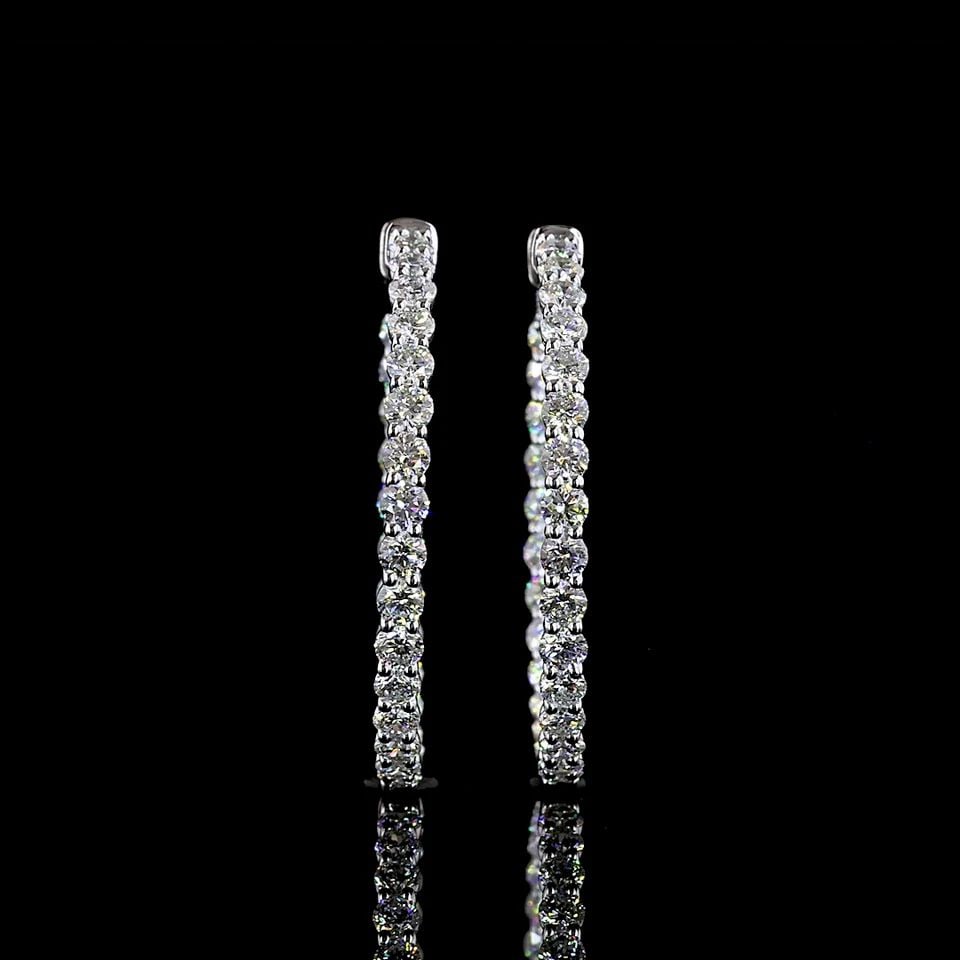 LAB-GROWN 3.18 CARAT ROUND E-VS DIAMOND 14K WHITE GOLD HOOPS EARRINGS: LAB-GROWN 3.18 CARAT ROUND E-VS DIAMOND 14K WHITE GOLD HOOPS EARRINGS Title: High-quality Brand-New Echo Friendly Elegant Lab-Grown 3.18 Carat Round E-VS Diamond 14K White Gold Hoops Earrings Video Li