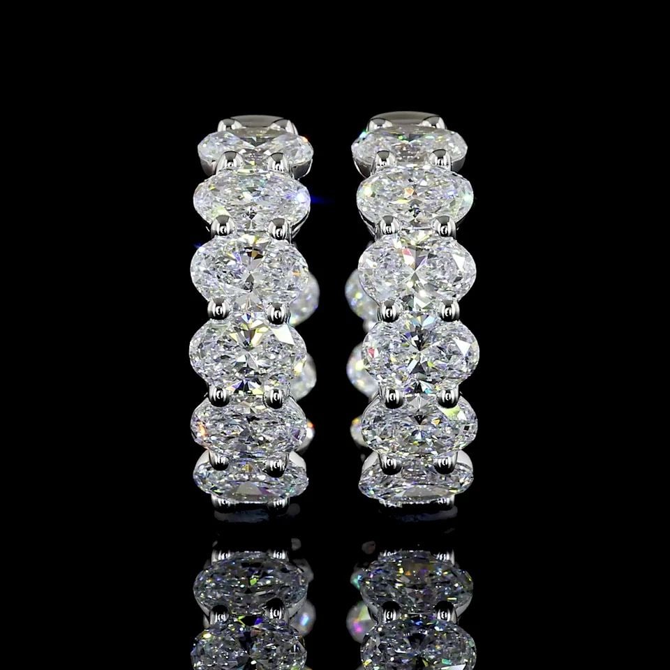 LAB-GROWN 3.14 CARAT OVAL E-F-VS DIAMOND 14K WHITE GOLD HUGGIES EARRINGS: LAB-GROWN 3.14 CARAT OVAL E-F-VS DIAMOND 14K WHITE GOLD HUGGIES EARRINGS Title: High-quality Brand-New Echo Friendly Elegant Lab-Grown 3.14 Carat Oval E-F-VS Diamond 14K White Gold Huggies Earrings Vi