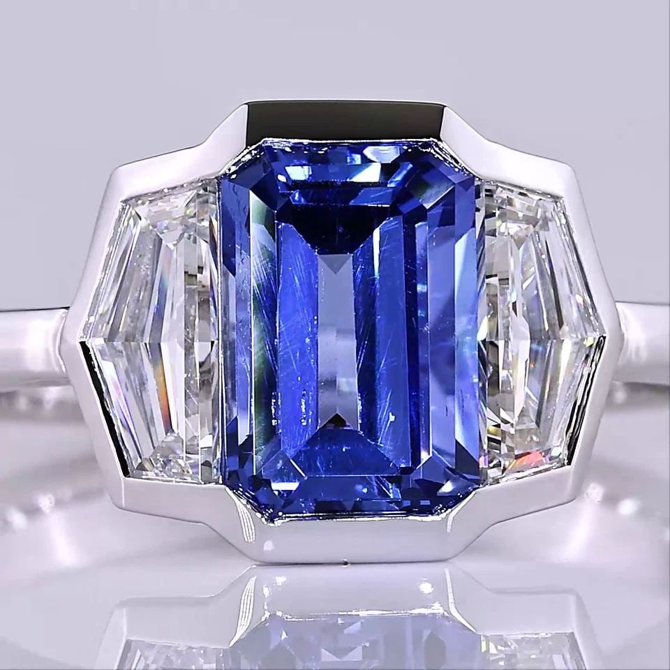 LAB-GROWN 0.71 CARAT EMERALD BLUE-VS1 DIAMOND 14K WHITE GOLD THREE STONES RING: LAB-GROWN 0.71 CARAT EMERALD BLUE-VS1 DIAMOND 14K WHITE GOLD THREE STONES RING Title: High-quality Brand-New Echo Friendly Elegant Lab-Grown 0.71 Carat Emerald Blue-VS1 Diamond 14K White Gold Three St