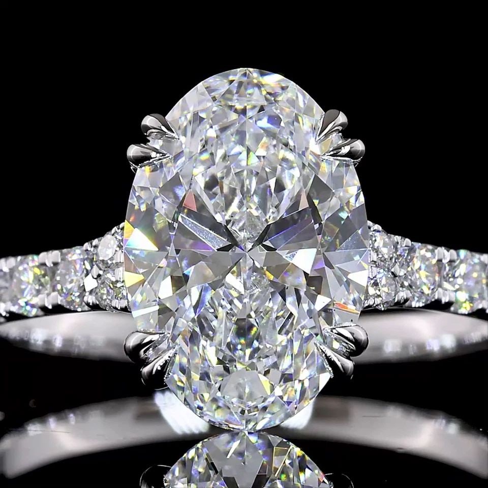 LAB-GROWN 3.11 CARAT OVAL E-F-VS1 DIAMOND 14K WG SOLITAIRE DIAMOND SHANK RING: LAB-GROWN 3.11 CARAT OVAL E-F-VS1 DIAMOND 14K WG SOLITAIRE DIAMOND SHANK RING Title: High-quality Brand-New Echo Friendly Elegant Lab-Grown 3.11 Carat Oval E-F-VS1 Diamond 14K White Gold Solitaire Dia
