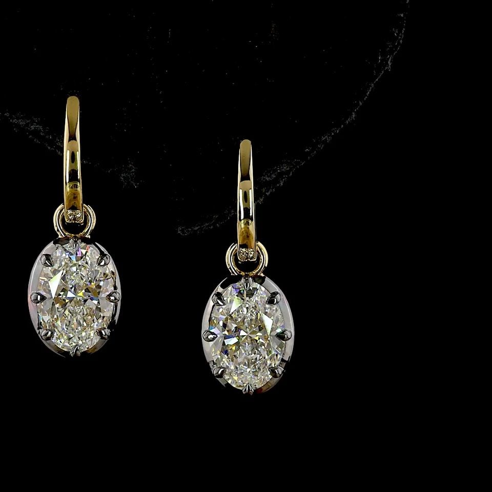 LAB-GROWN 3.05 CARAT OVAL E-F-VVS2 DIAMOND 14K YELLOW GOLD HANGING EARRINGS: LAB-GROWN 3.05 CARAT OVAL E-F-VVS2 DIAMOND 14K YELLOW GOLD HANGING EARRINGS Title: High-quality Brand-New Echo Friendly Elegant Lab-Grown 3.05 Carat Oval E-F-VVS2 Diamond 14K Yellow Gold Hanging Earri