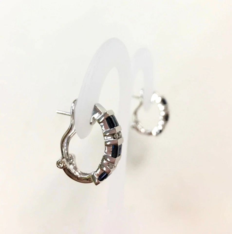 14K WHITE GOLD EARRINGS WITH 1.5CTW NATURAL SAPPHIRES AND 0.25CTS DIAMONDS 4.6G: 14K WHITE GOLD EARRINGS WITH DIAMONDS AND NATURAL BLUE SAPPHIRE 14k White Gold Earrings with Diamonds and Natural Blue Sapphire You are bidding on a 14k White Gold Earrings with Diamonds and Natural B