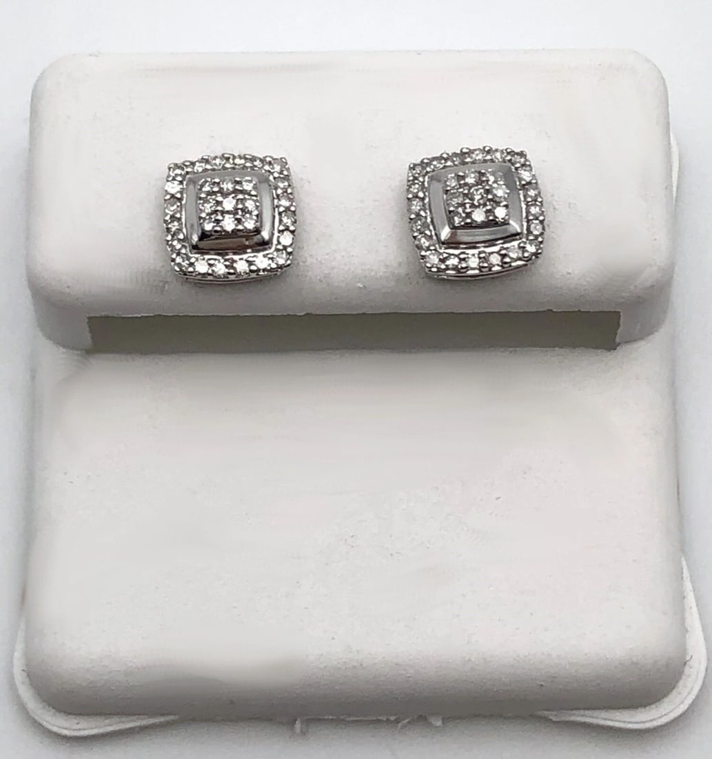 SQUARE SHAPED 10K WHITE GOLD EARRINGS WITH 0.25CTW OF DIAMONDS 1.1G (1 of 2)