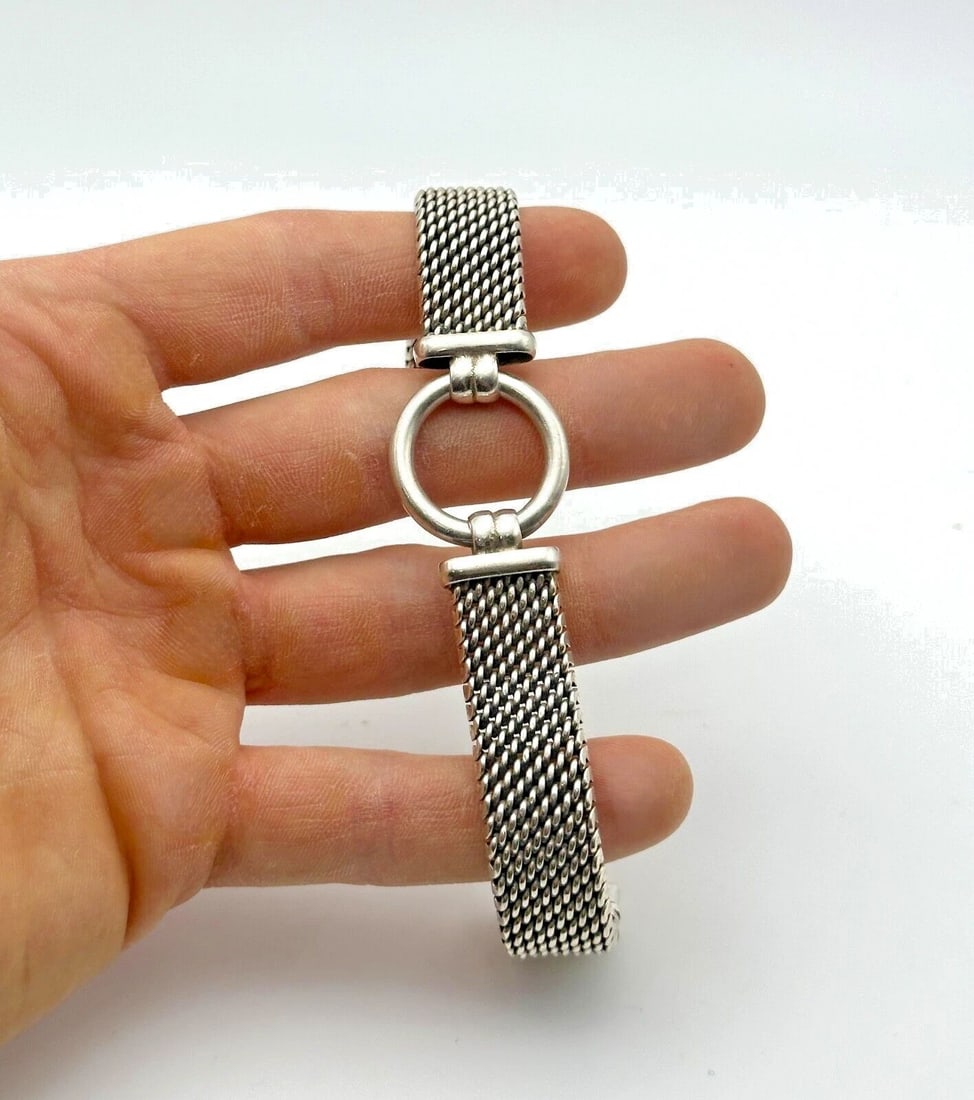 925 STERLING SILVER BRACELET WITH CENTER LOOP "HEAVY" 7.25 INCHES 61.7 GRAMS (1 of 2)