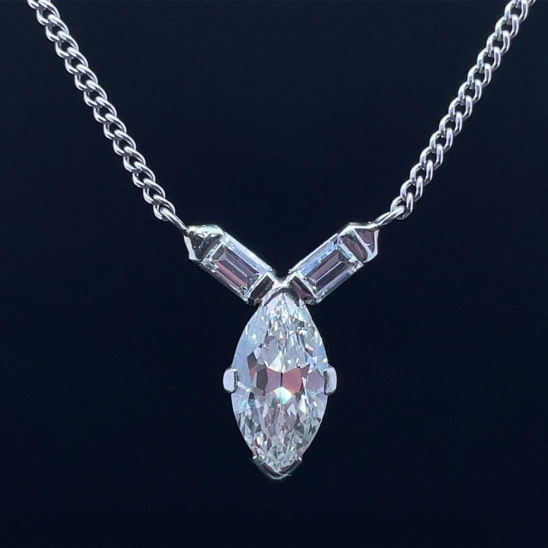 MARQUISE DIAMOND PENDANT IN 14K WHITE GOLD, 1.75CT VS2 J COLOR WITH .30 CT SIDES (1 of 2)