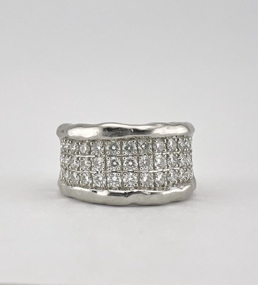 KAT FLORENCE 18K WHITE GOLD & 950 PLATINUM D COLOR 1.37CT DIAMOND HAMMERED RING: KAT FLORENCE 18K WHITE GOLD & 950 PLATINUM D COLOR 1.37CT DIAMOND HAMMERED RING Kat Florence 18k White Gold & 950 Platinum D Color 1.37ct Diamond Hammered Ring Ring Size: 8 - Can Be Adjusted Down Weig