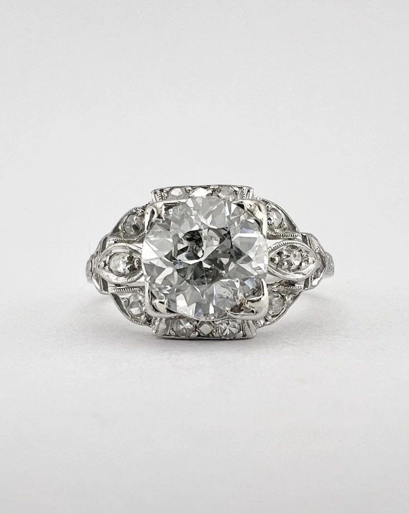 ANTIQUE ART DECO PLATINUM OLD EUROPEAN CUT 1.50CT CENTER DIAMOND ENGAGEMENT RING (1 of 2)